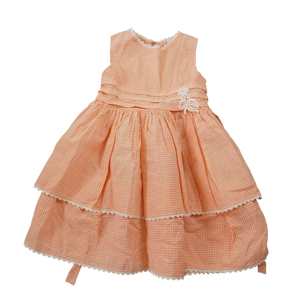 Vintage‎ Cinderella Shirley Temple Gingham Dress Orange White Tiered Ric Rac USA